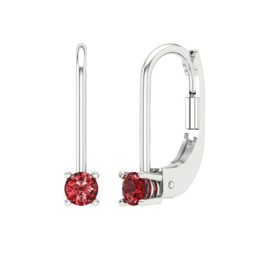 0.5 ctw Garnet Drop Dangle Earrings | 4.0mm Round Cut White Gold Lever Back | January Birthstone