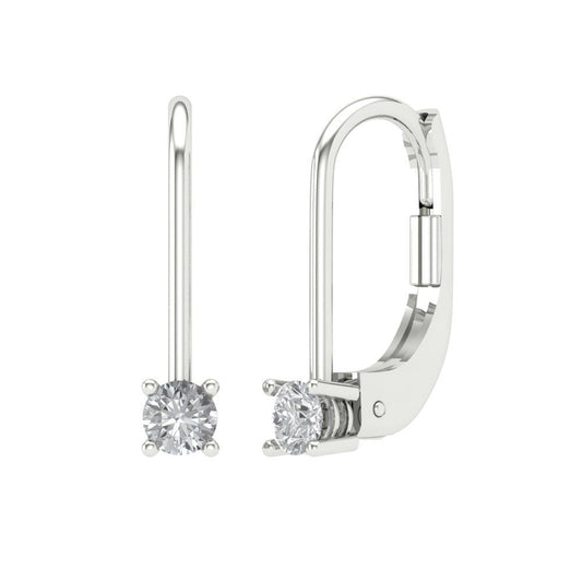 0.5 ctw Moissanite Drop Dangle Earrings | 4.0mm Round Cut White Gold Lever Back | April Birthstone