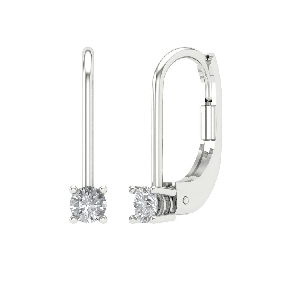 0.5 ctw Zirconia Diamond Drop Dangle Earrings | 4.0mm Round Cut White Gold Lever Back | April Birthstone