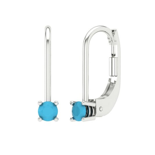 0.5 ctw Turquoise Drop Dangle Earrings | 4.0mm Round Cut White Gold Lever Back | December Birthstone