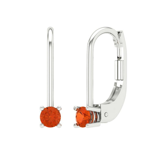 0.5 ctw Red Zirconia Drop Dangle Earrings | 4.0mm Round Cut White Gold Lever Back | April Birthstone