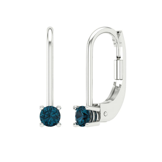 0.5 ctw London Blue Topaz Drop Dangle Earrings | 4.0mm Round Cut White Gold Lever Back | December Birthstone
