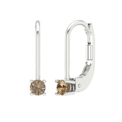 0.5 ctw Champagne Drop Dangle Earrings | 4.0mm Round Cut White Gold Lever Back | April Birthstone