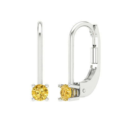 0.5 ctw Citrine Drop Dangle Earrings | 4.0mm Round Cut White Gold Lever Back | November Birthstone
