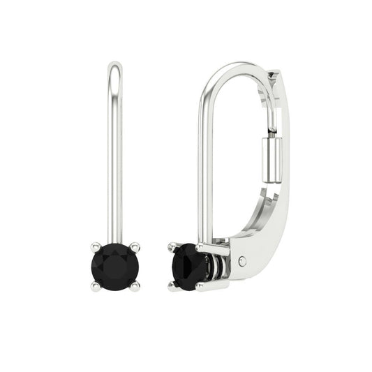 0.5 ctw Onyx Drop Dangle Earrings | 4.0mm Round Cut White Gold Lever Back | July Birthstone
