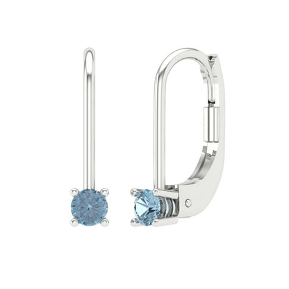 0.5 ctw Aquamarine Drop Dangle Earrings | 4.0mm Round Cut White Gold Lever Back | March Birthstone