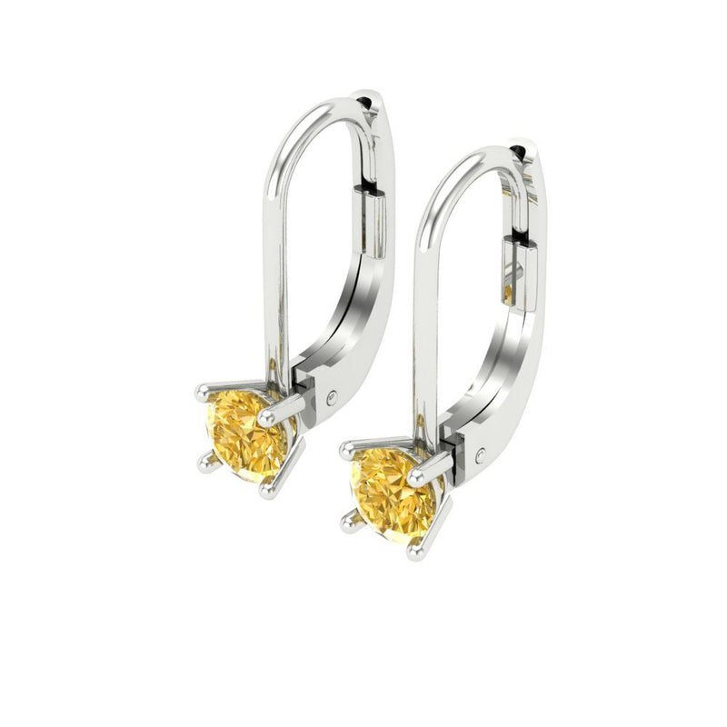 0.5 ct Brilliant Round Cut Drop Dangle Natural Citrine Stone White Gold Earrings Lever Back