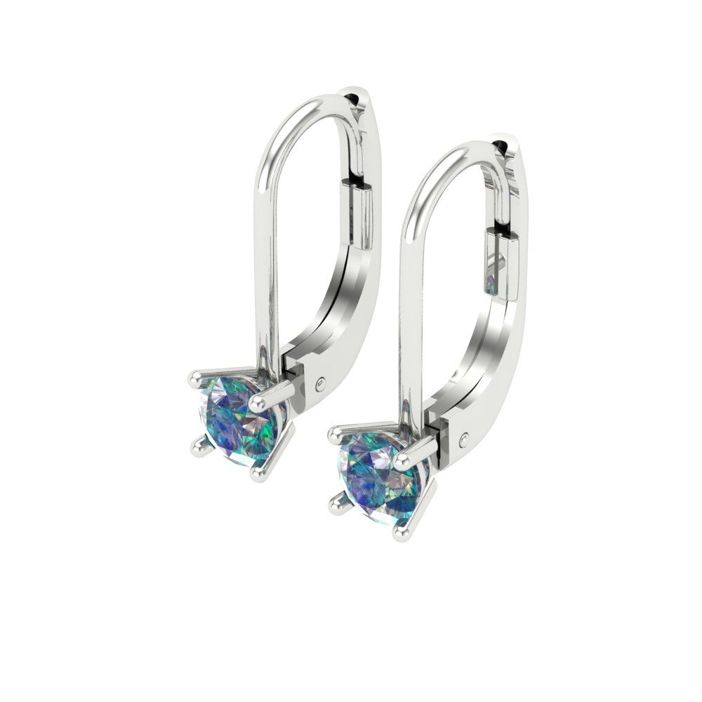 0.5 ctw Blue Moissanite Drop Dangle Earrings | 4.0mm Round Cut White Gold Lever Back | April Birthstone
