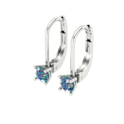 0.5 ctw Blue Moissanite Drop Dangle Earrings | 4.0mm Round Cut White Gold Lever Back | April Birthstone
