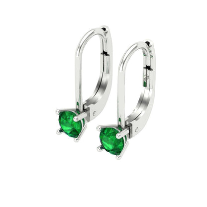 0.5 ctw Emerald Drop Dangle Earrings | 4.0mm Round Cut White Gold Lever Back | May Birthstone