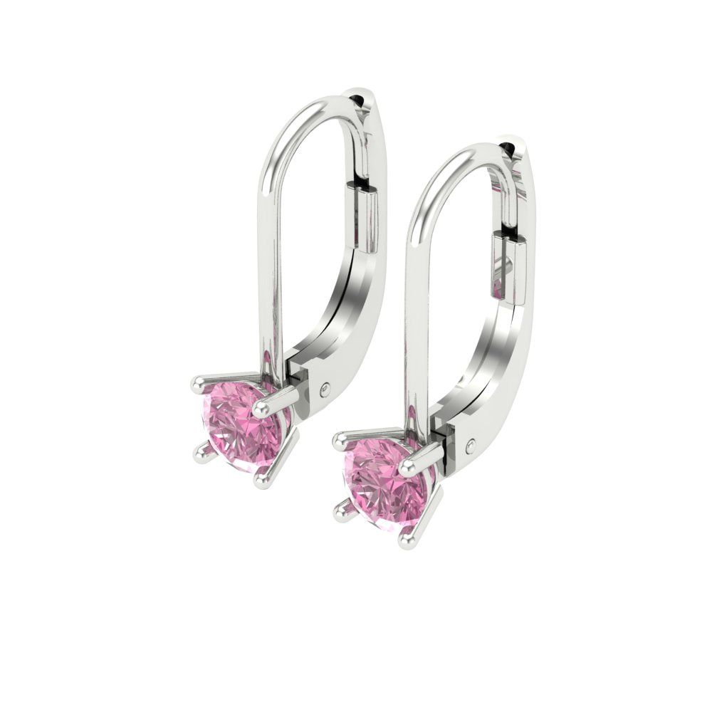 0.5 ctw Pink Zirconia Drop Dangle Earrings | 4.0mm Round Cut White Gold Lever Back | April Birthstone