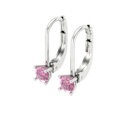 0.5 ctw Pink Zirconia Drop Dangle Earrings | 4.0mm Round Cut White Gold Lever Back | April Birthstone