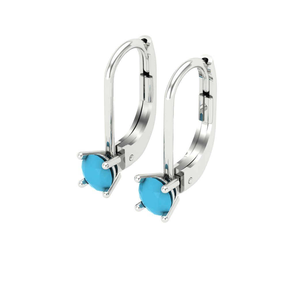 0.5 ctw Turquoise Drop Dangle Earrings | 4.0mm Round Cut White Gold Lever Back | December Birthstone
