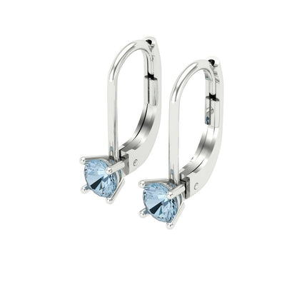 0.5 ctw Aquamarine Drop Dangle Earrings | 4.0mm Round Cut White Gold Lever Back | March Birthstone