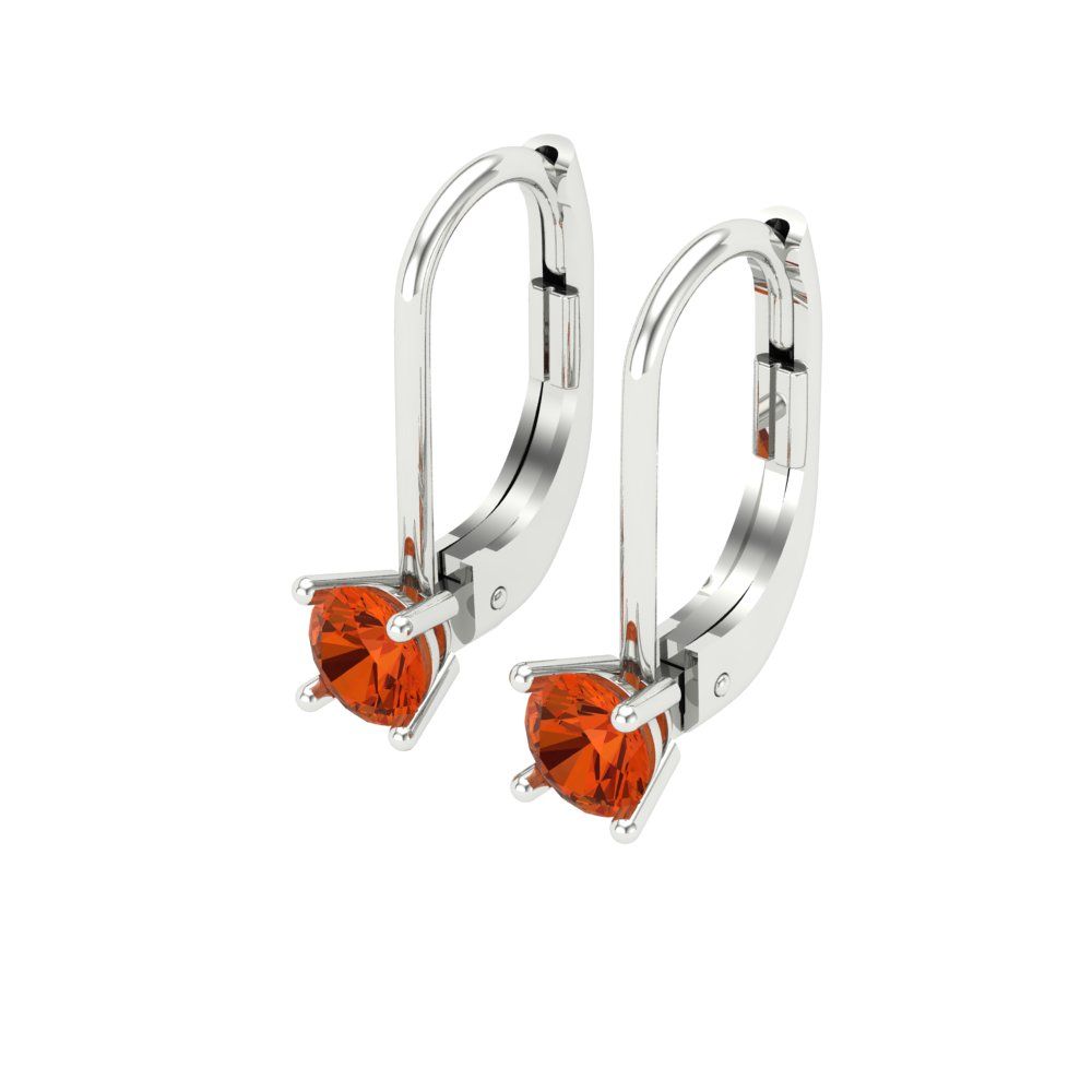 0.5 ctw Red Zirconia Drop Dangle Earrings | 4.0mm Round Cut White Gold Lever Back | April Birthstone