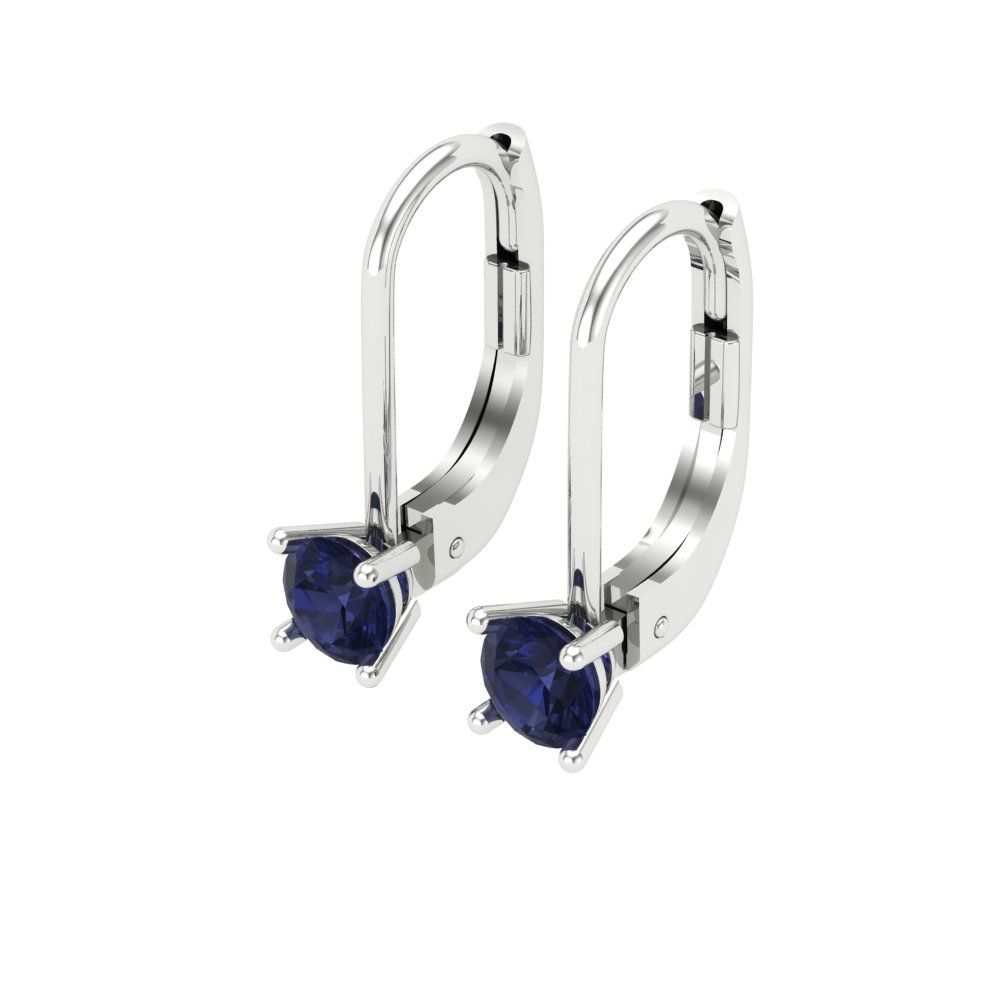 0.5 ctw Blue Sapphire Drop Dangle Earrings | 4.0mm Round Cut White Gold Lever Back | September Birthstone