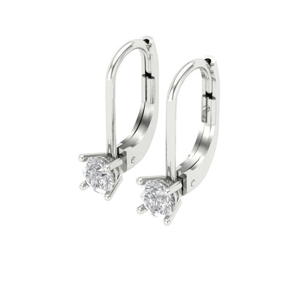 0.5 ctw White Sapphire Drop Dangle Earrings | 4.0mm Round Cut White Gold Lever Back | April Birthstone