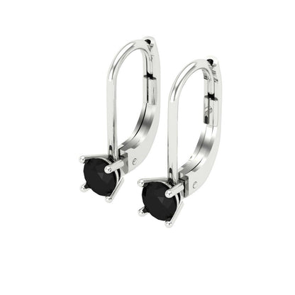 0.5 ctw Onyx Drop Dangle Earrings | 4.0mm Round Cut White Gold Lever Back | July Birthstone