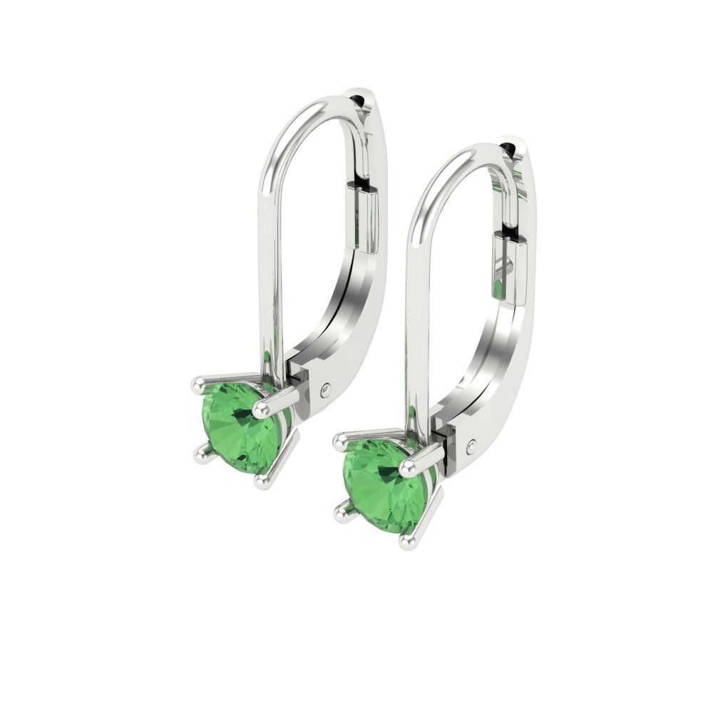 0.5 ctw Green Zirconia Drop Dangle Earrings | 4.0mm Round Cut White Gold Lever Back | April Birthstone