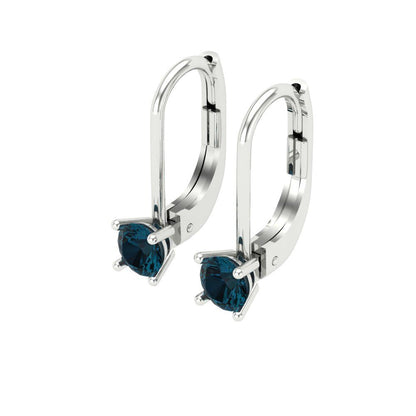 0.5 ctw London Blue Topaz Drop Dangle Earrings | 4.0mm Round Cut White Gold Lever Back | December Birthstone