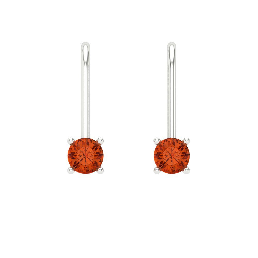 0.5 ctw Red Zirconia Drop Dangle Earrings | 4.0mm Round Cut White Gold Lever Back | April Birthstone
