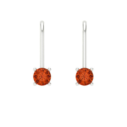 0.5 ctw Red Zirconia Drop Dangle Earrings | 4.0mm Round Cut White Gold Lever Back | April Birthstone