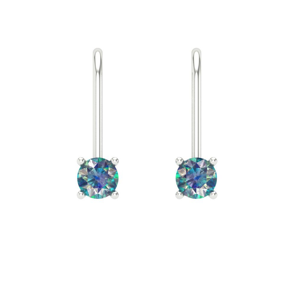 0.5 ctw Blue Moissanite Drop Dangle Earrings | 4.0mm Round Cut White Gold Lever Back | April Birthstone
