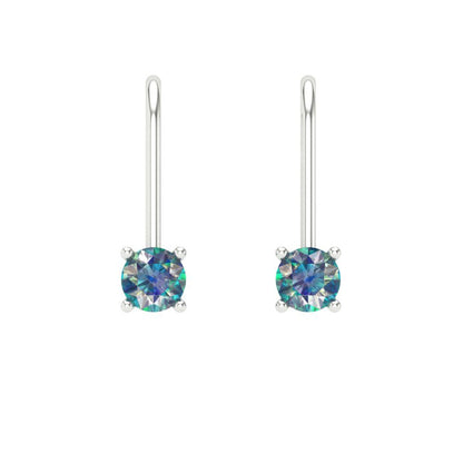 0.5 ctw Blue Moissanite Drop Dangle Earrings | 4.0mm Round Cut White Gold Lever Back | April Birthstone