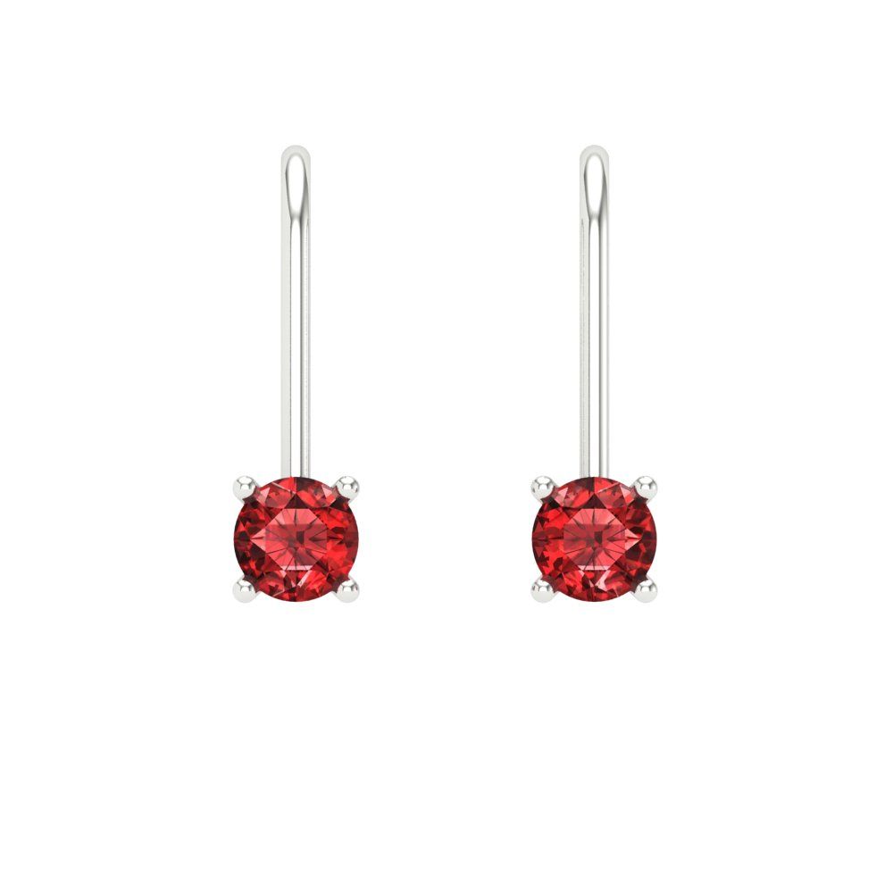 0.5 ctw Garnet Drop Dangle Earrings | 4.0mm Round Cut White Gold Lever Back | January Birthstone
