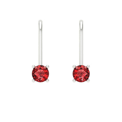 0.5 ctw Garnet Drop Dangle Earrings | 4.0mm Round Cut White Gold Lever Back | January Birthstone
