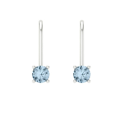 0.5 ctw Aquamarine Drop Dangle Earrings | 4.0mm Round Cut White Gold Lever Back | March Birthstone