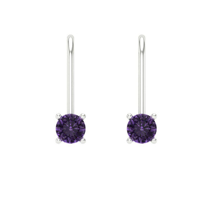 0.5 ctw Alexandrite Drop Dangle Earrings | 4.0mm Round Cut White Gold Lever Back | June Birthstone
