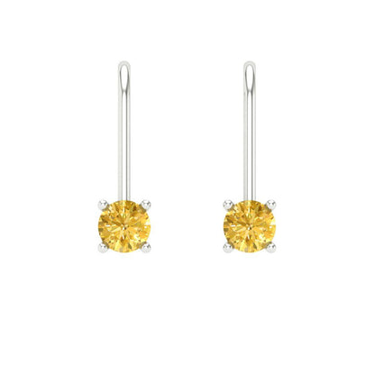 0.5 ctw Yellow Zirconia Drop Dangle Earrings | 4.0mm Round Cut White Gold Lever Back | April Birthstone