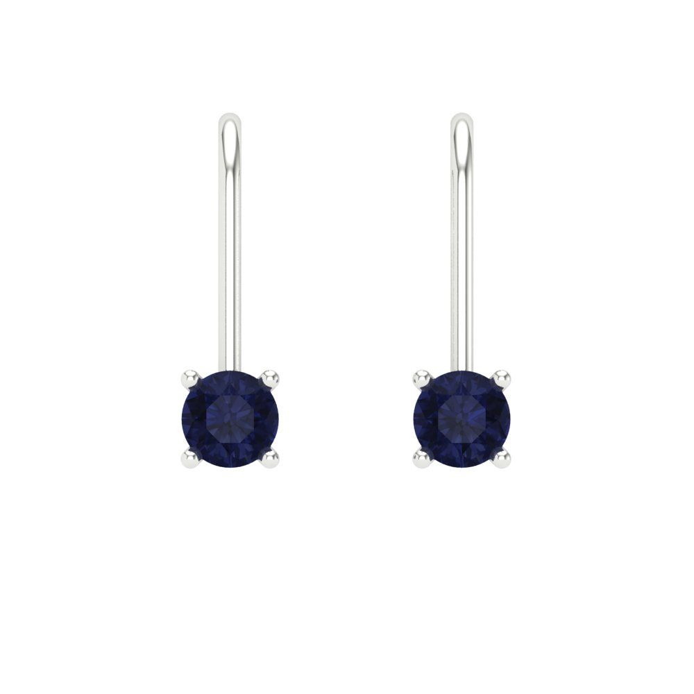 0.5 ctw Blue Sapphire Drop Dangle Earrings | 4.0mm Round Cut White Gold Lever Back | September Birthstone