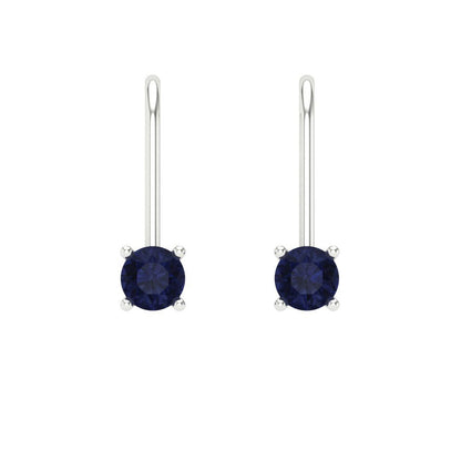 0.5 ctw Blue Sapphire Drop Dangle Earrings | 4.0mm Round Cut White Gold Lever Back | September Birthstone
