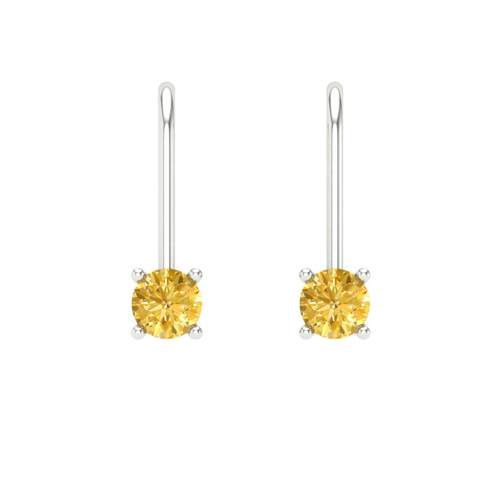 0.5 ctw Citrine Drop Dangle Earrings | 4.0mm Round Cut White Gold Lever Back | November Birthstone