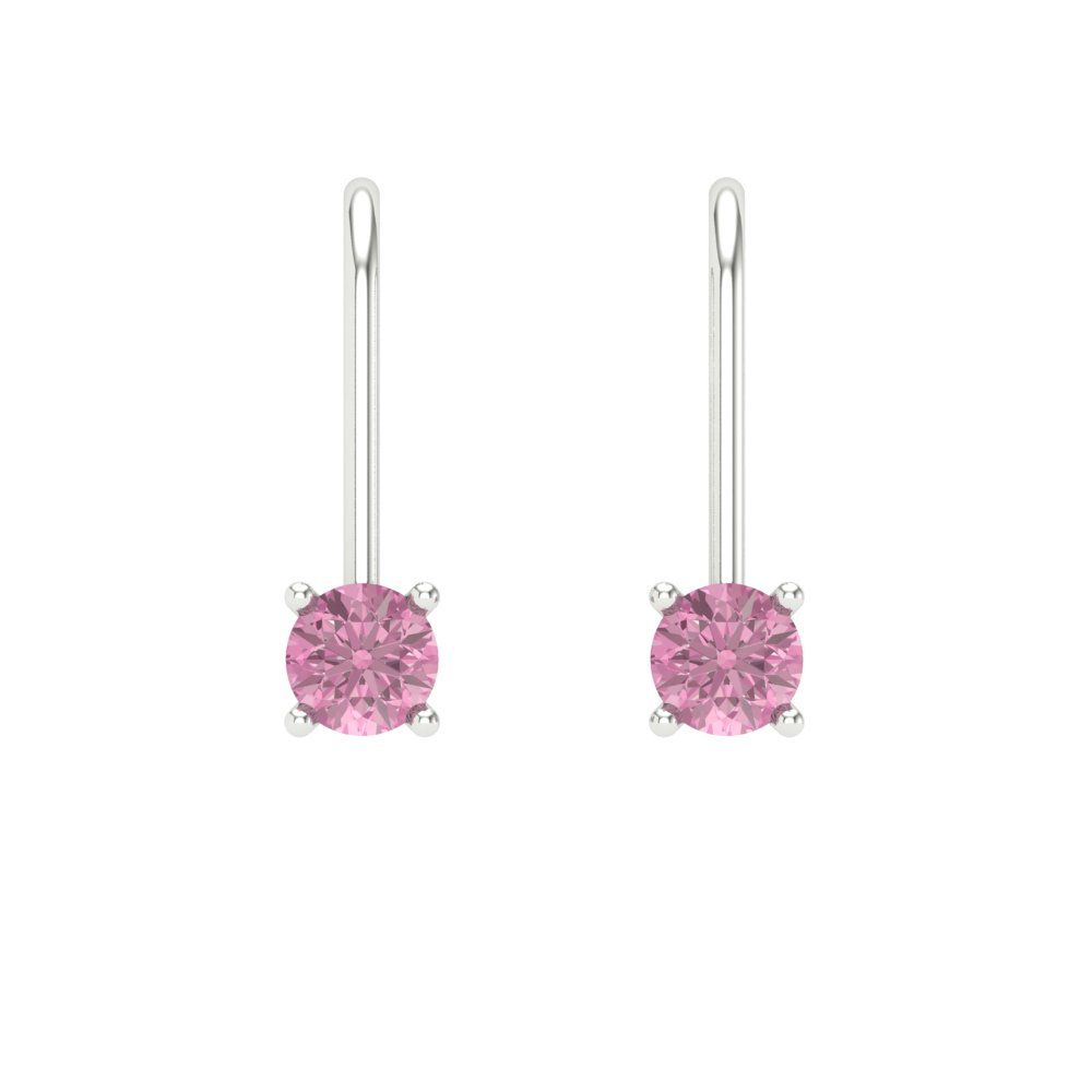 0.5 ctw Pink Zirconia Drop Dangle Earrings | 4.0mm Round Cut White Gold Lever Back | April Birthstone