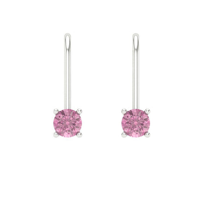 0.5 ctw Pink Zirconia Drop Dangle Earrings | 4.0mm Round Cut White Gold Lever Back | April Birthstone