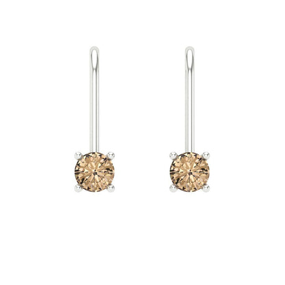 0.5 ctw Yellow Moissanite Drop Dangle Earrings | 4.0mm Round Cut White Gold Lever Back | April Birthstone