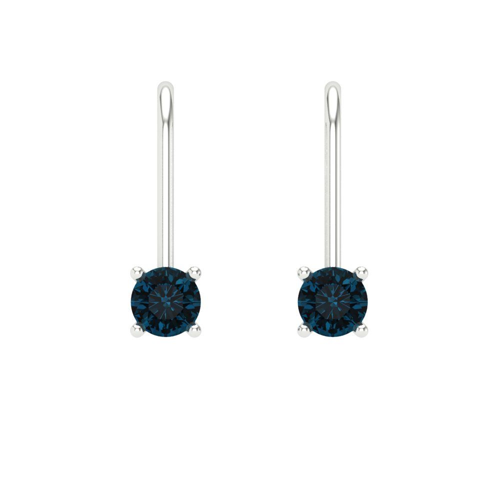 0.5 ctw London Blue Topaz Drop Dangle Earrings | 4.0mm Round Cut White Gold Lever Back | December Birthstone