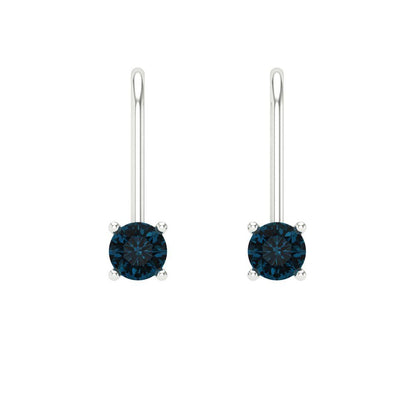 0.5 ctw London Blue Topaz Drop Dangle Earrings | 4.0mm Round Cut White Gold Lever Back | December Birthstone