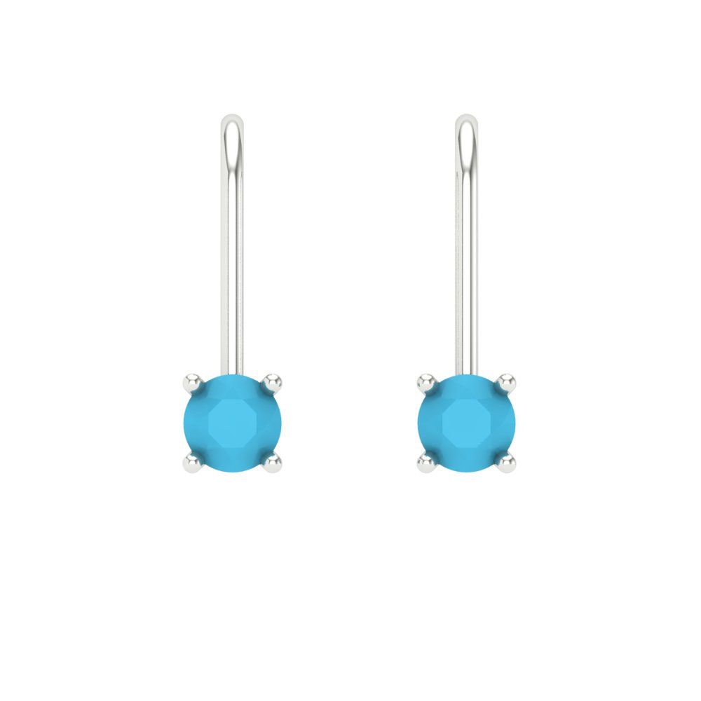 0.5 ctw Turquoise Drop Dangle Earrings | 4.0mm Round Cut White Gold Lever Back | December Birthstone