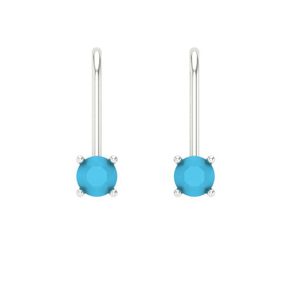 0.5 ctw Turquoise Drop Dangle Earrings | 4.0mm Round Cut White Gold Lever Back | December Birthstone