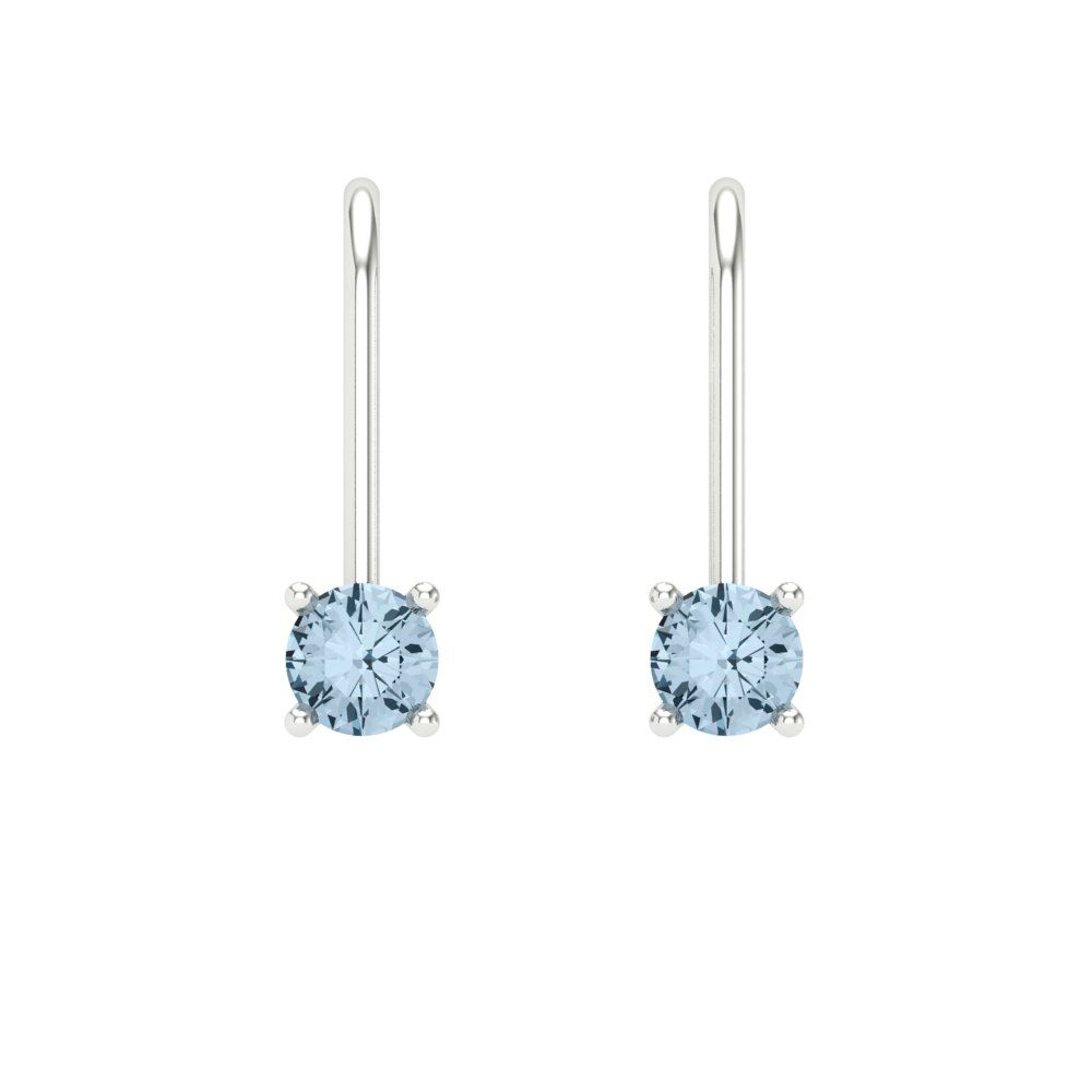 0.5 ctw Swiss Blue Topaz Drop Dangle Earrings | 4.0mm Round Cut White Gold Lever Back | December Birthstone