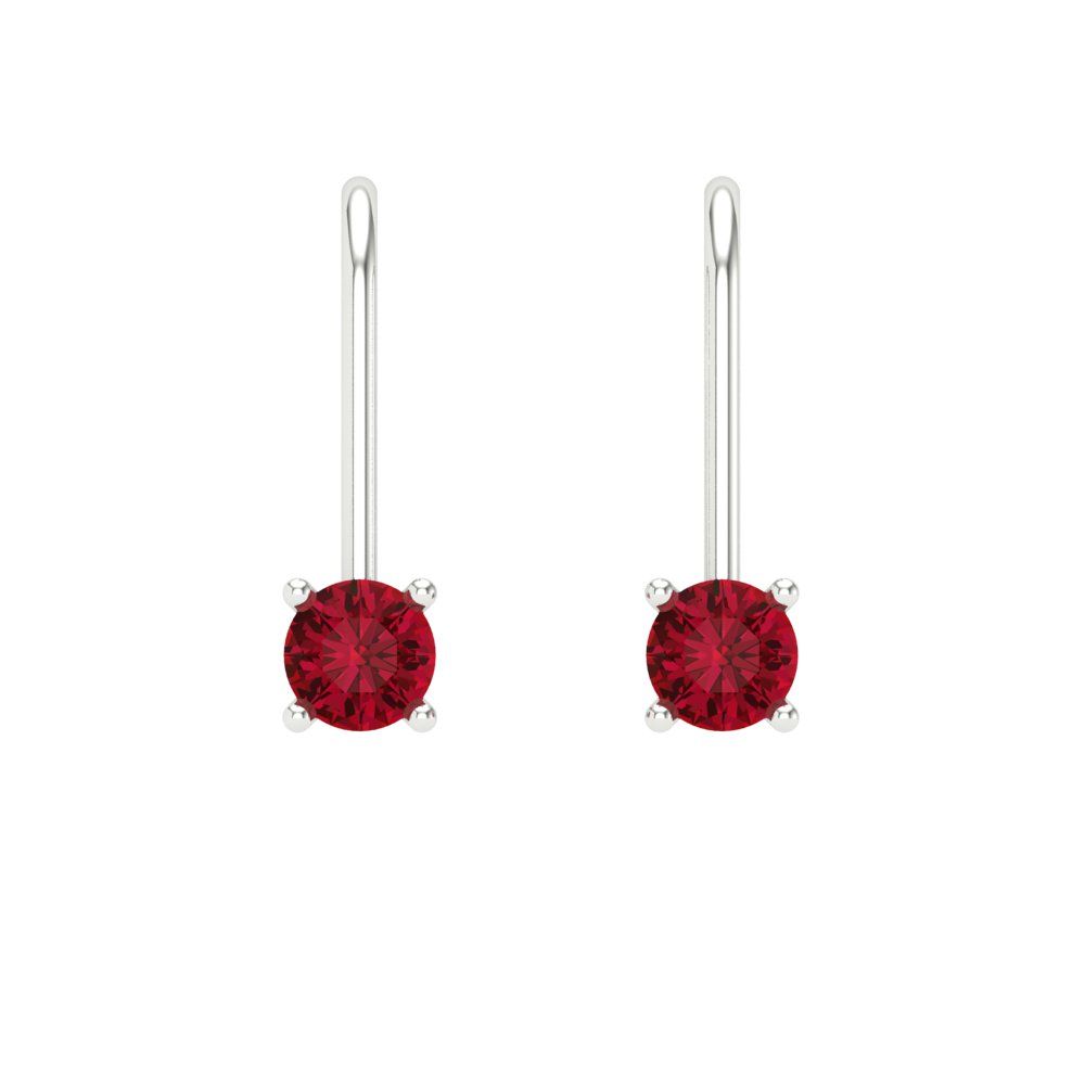 0.5 ctw Pink Tourmaline Drop Dangle Earrings | 4.0mm Round Cut White Gold Lever Back | April Birthstone