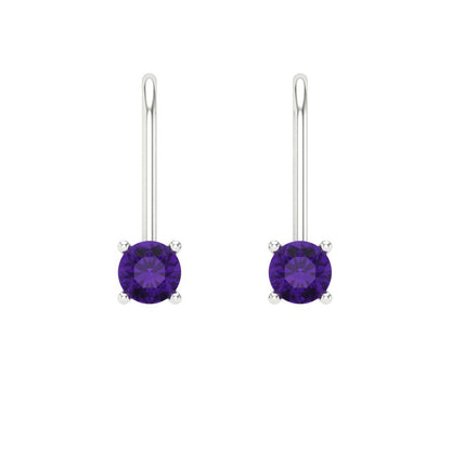 0.5 ctw Amethyst Drop Dangle Earrings | 4.0mm Round Cut White Gold Lever Back | February Birthstone