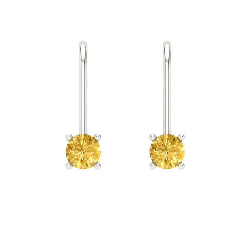 0.5 ct Brilliant Round Cut Drop Dangle Natural Citrine Stone White Gold Earrings Lever Back