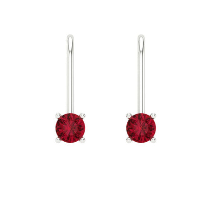 0.5 ctw Ruby Drop Dangle Earrings | 4.0mm Round Cut White Gold Lever Back | July Birthstone