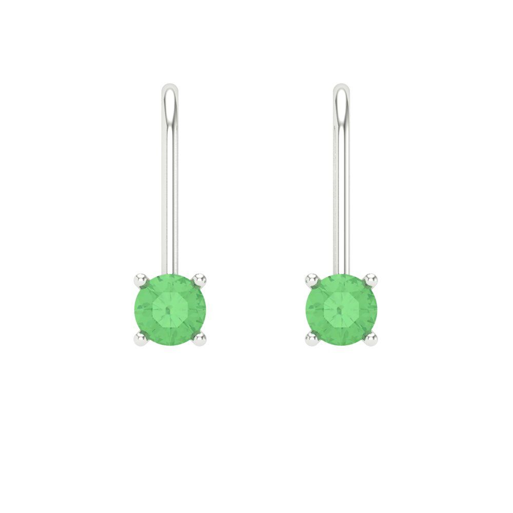 0.5 ctw Green Zirconia Drop Dangle Earrings | 4.0mm Round Cut White Gold Lever Back | April Birthstone