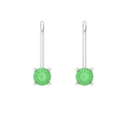 0.5 ctw Green Zirconia Drop Dangle Earrings | 4.0mm Round Cut White Gold Lever Back | April Birthstone